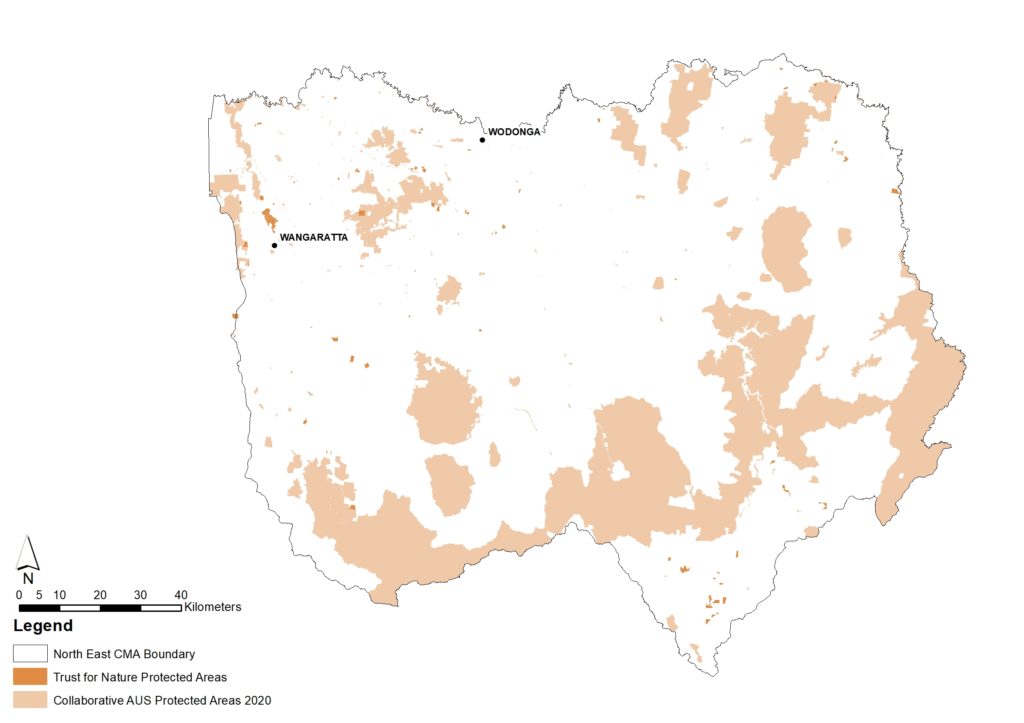  Areas of permanent protection in north east Victoria are mostly found in the alpine and southern reaches of the region.