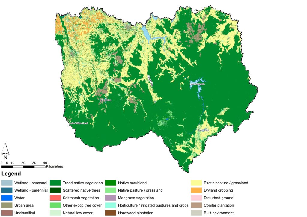  Land cover across north east Victoria between 2015 and 2019 is dominated by native scrubland and treed vegetation with exotic pastures in the northern parts of the region and dry land cropping in the north western part of the region