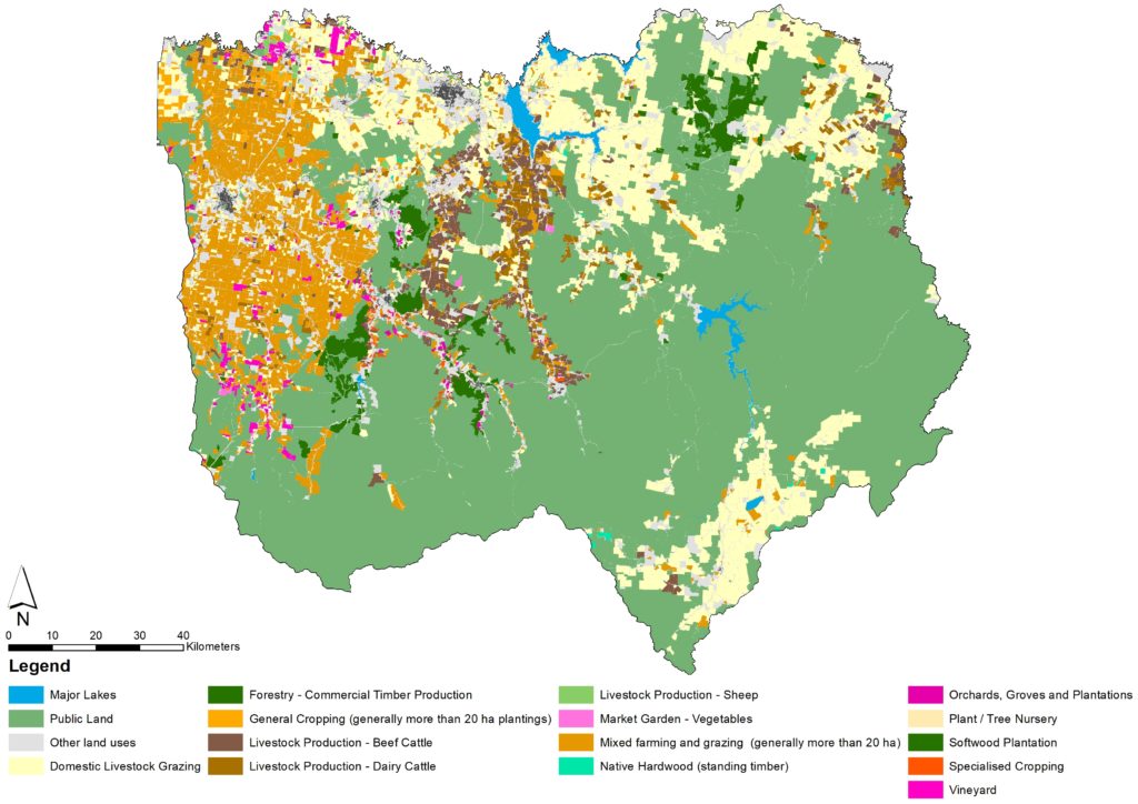 Land use is 55% public land and the other 45% is a mixture of agricultural uses such as general cropping and livestock production